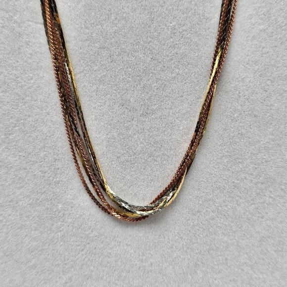 Vintage Multi Strand Gold Silver Copper Tone Necklace Long 1980s - Picture 7 of 7